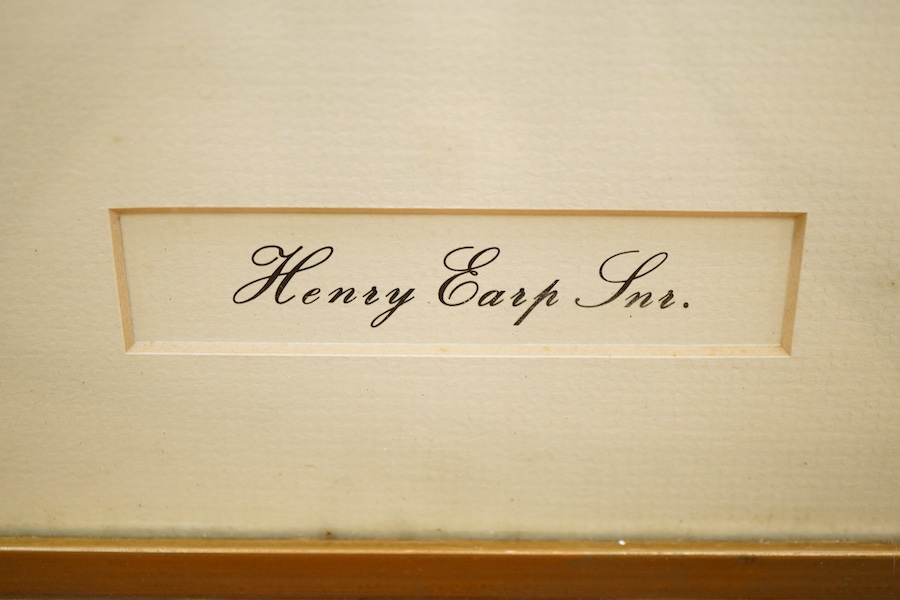 Henry Earp Snr. (1831-1914), Lakeside landscape with castle, signed, watercolour heightened with white, 14.5 x 40cm